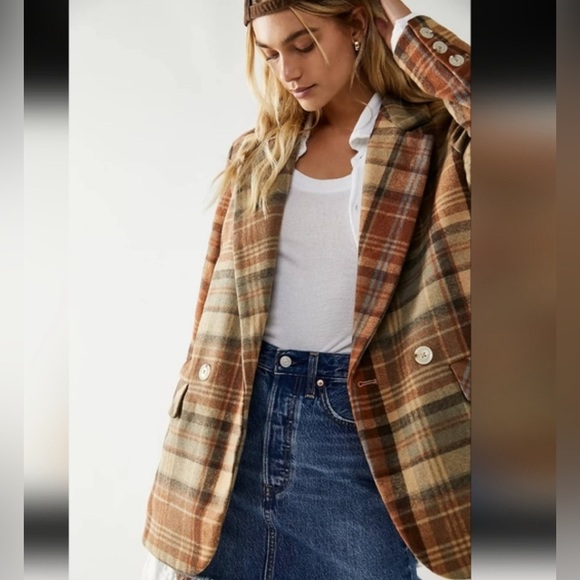 Free people trenchcoat plaid academia grunge boho jacket - Picture 1 of 5
